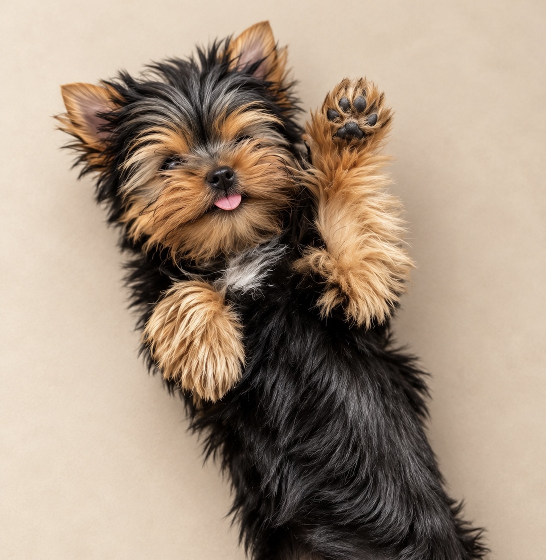 Jade the Yorkshire Terrier waving her paw